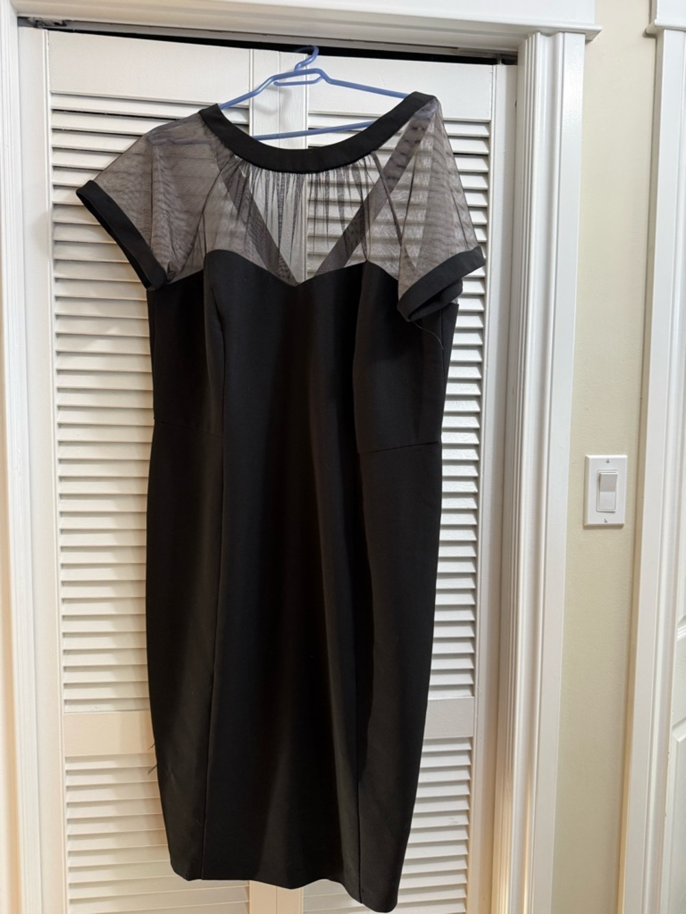 Maggy London Black Mesh-Yoke Midi Sheath Dress